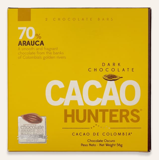 Front of 70% Arauca bar made by Cacao Hunters in Colombia package