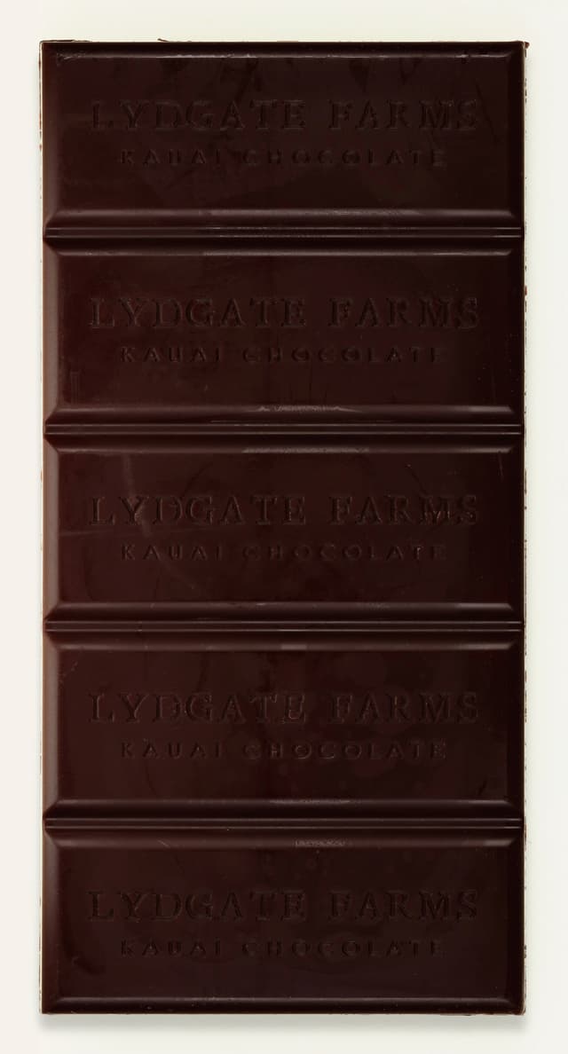 Front of 75% Dark Made with Koloa Hawaiian Rum bar made by Lydgate Farms in the United States