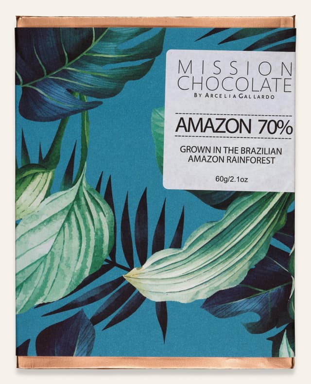 Front of Amazon 70% bar made by Mission Chocolate in Brazil package