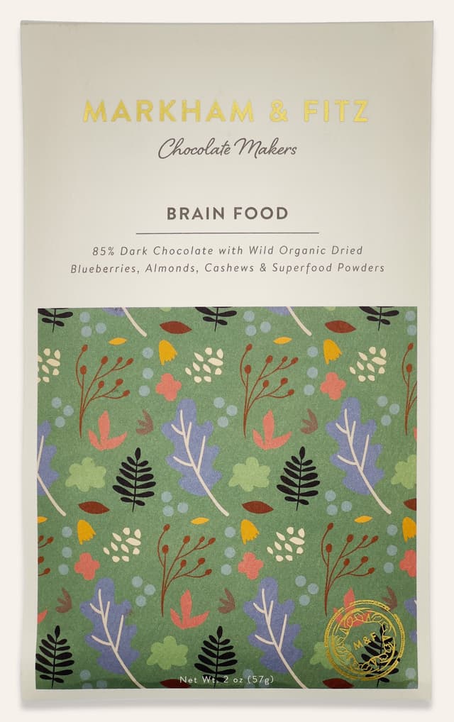 Front of Brain Food bar made by MARKHAM & FITZ in the United States package