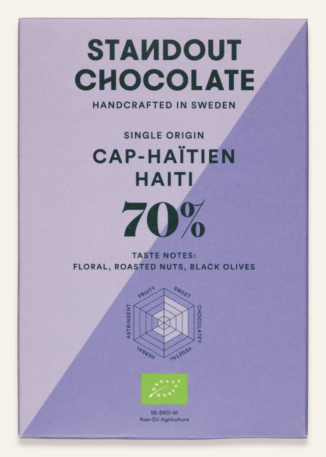 Front of Cap-Haïtien Haiti 70% bar made by Standout Chocolate in Sweden package