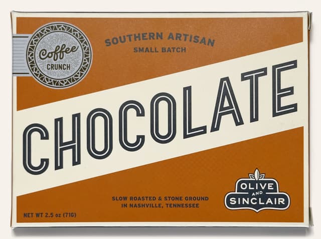Front of Coffee Crunch bar from Olive & Sinclair Chocolate Co package