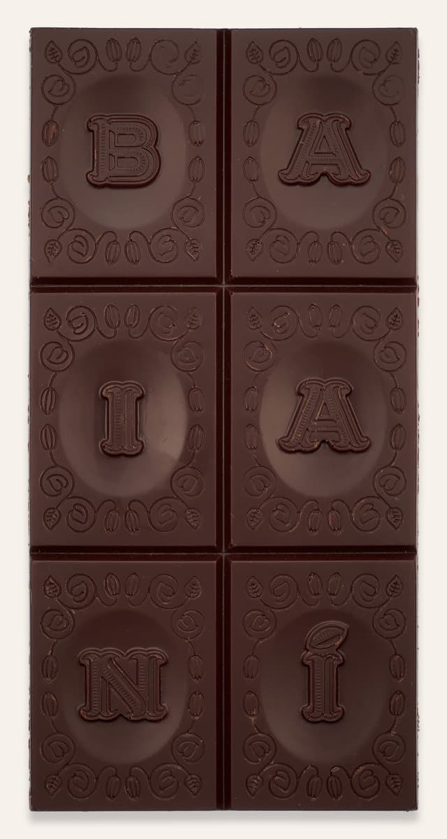 Front of Dark Chocolate with Caipirinha bar made by Baianí Chocolates in Brazil