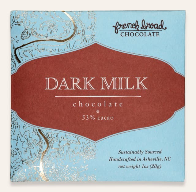 Front of Dark Milk bar made by French Broad Chocolate in the United States package