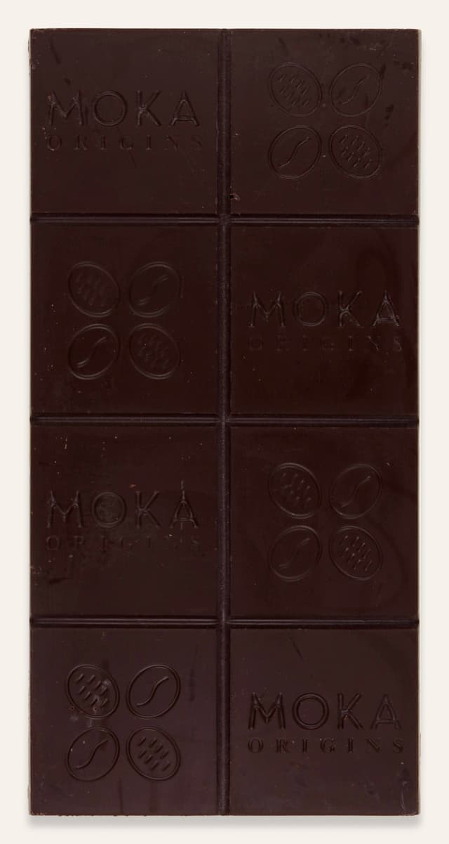 Front of Ghana Dark Chocolate bar made by Moka Origins in the United States