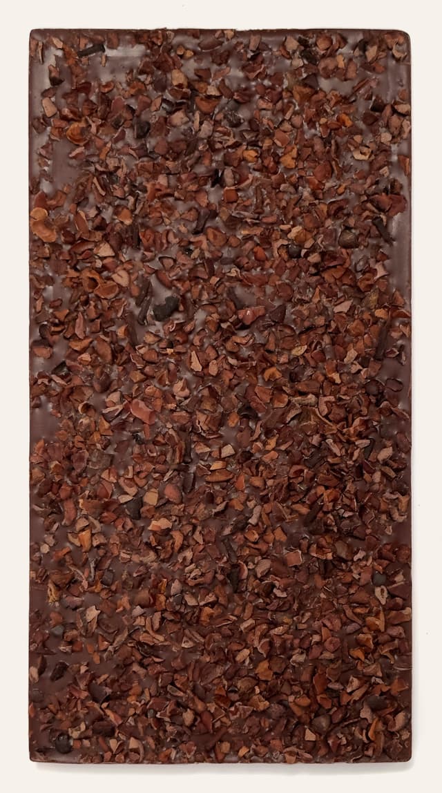 Back of Kope Coffee 60% Dark Milk Chocolate & Nibs bar from Manoa Chocolate