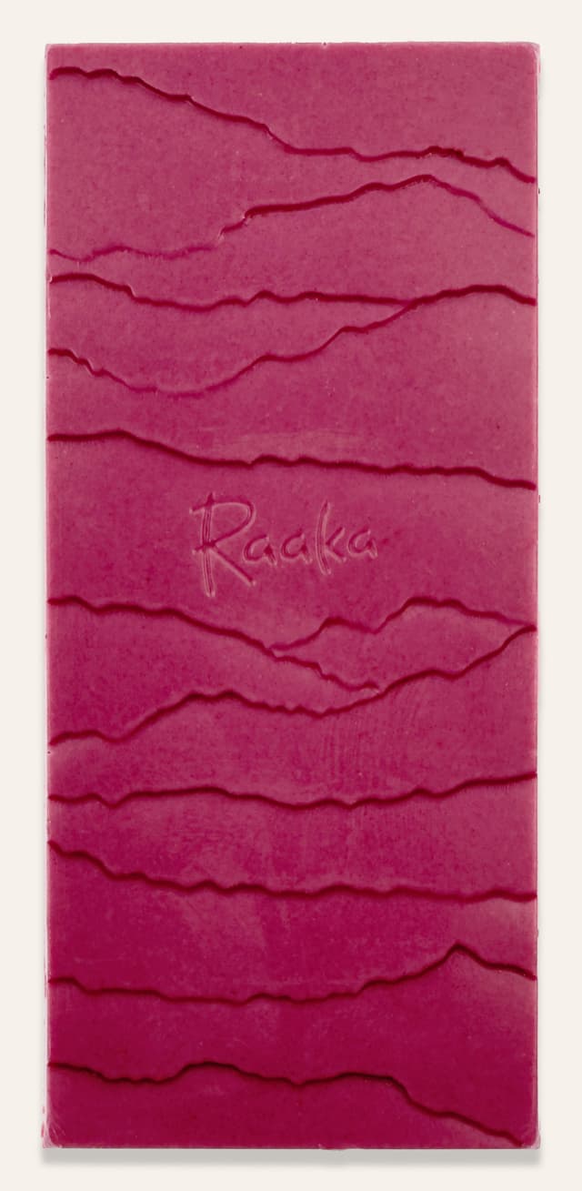 Front of Purple Yam Mochi Vegan White Chocolate bar made by Raaka Chocolate Chocolate