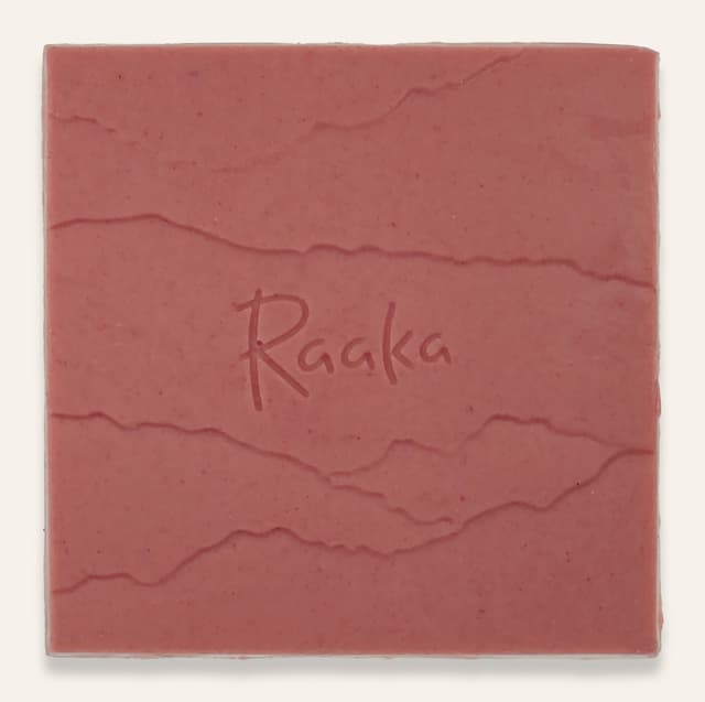 Front of Raspberry Waffle Cone Vegan White Chocolate Waffle Cone bar made by Raaka Chocolate in the United States
