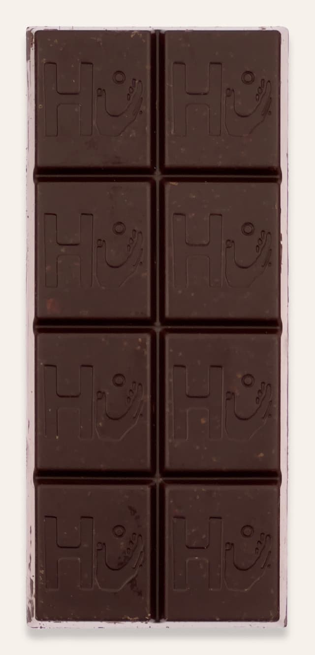 Front of Salty Dark Chocolate bar made by Hu in Italy