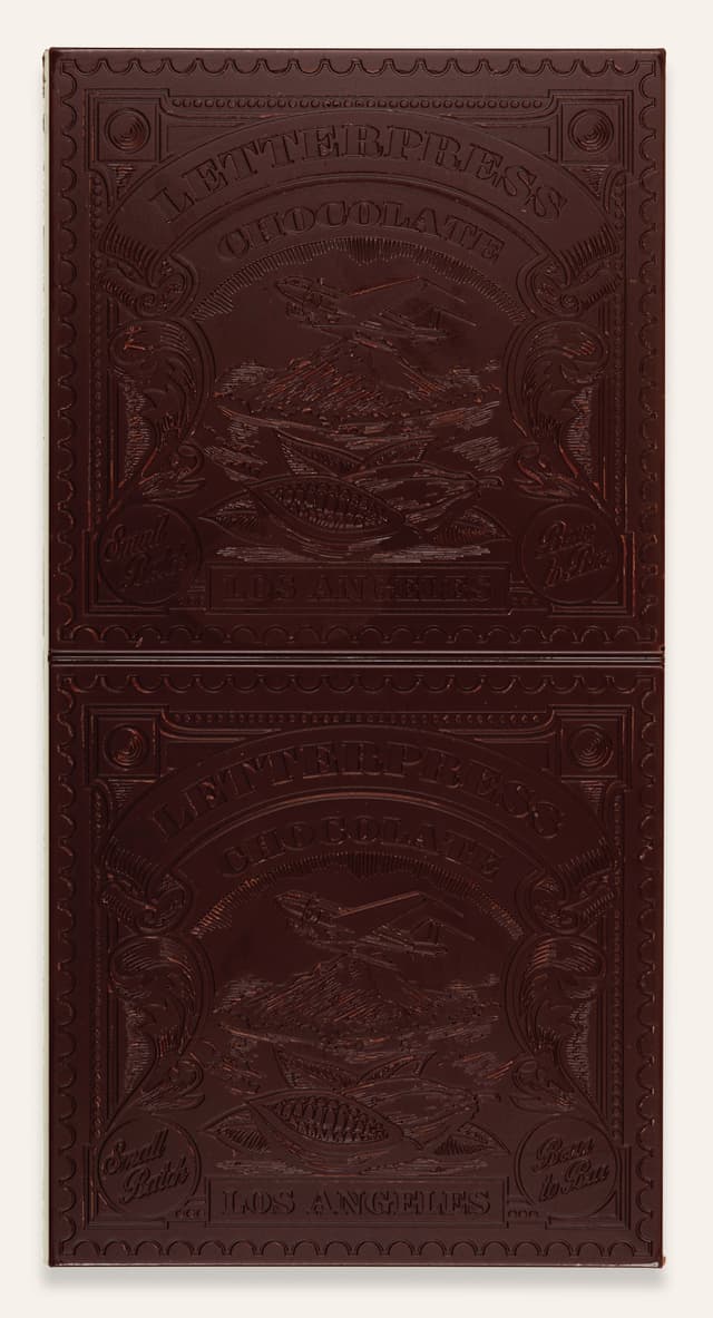 Front of São Tomé Limited Edition 70% Dark Chocolate bar made by LetterPress Chocolate in the United States