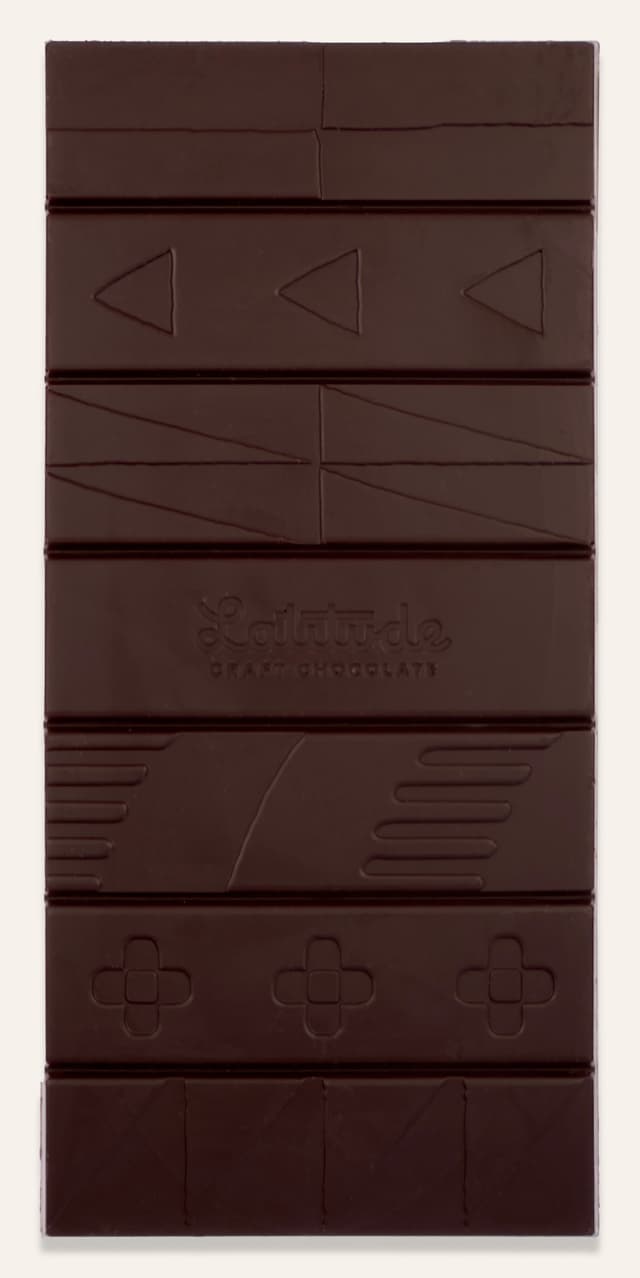 Front of Semuliki 70% bar made by Latitude Craft Chocolate
