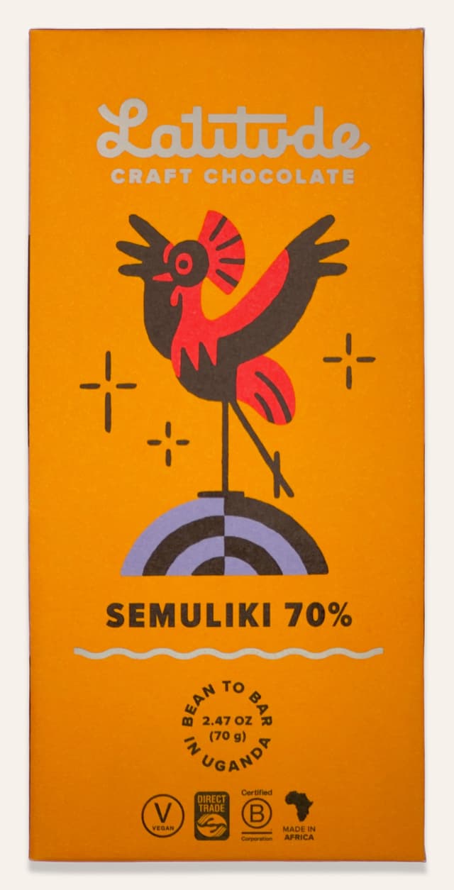 Front of Semuliki 70% bar made by Latitude Craft Chocolate package