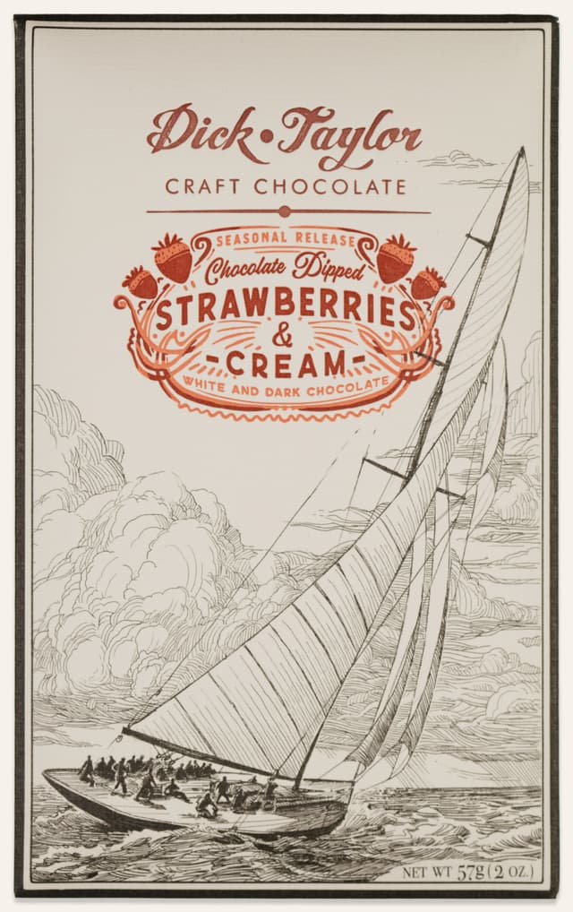 Front of Strawberries & Cream bar made by Dick Taylor in the United States package