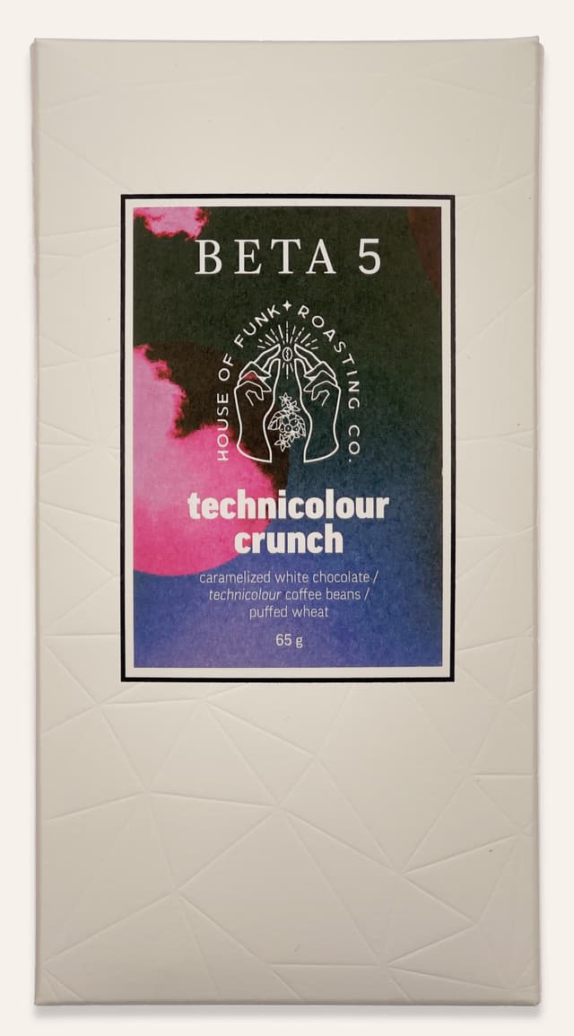 Front of Technicolour Crunch bar made by BETA5 in Canada package