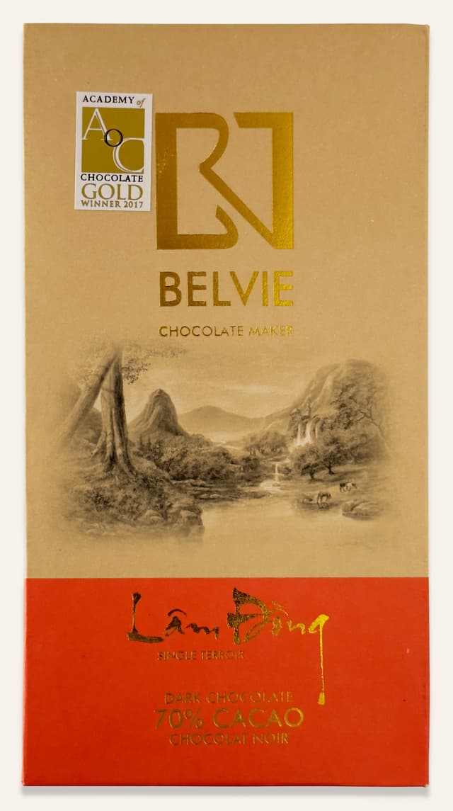Front of Terroir of Lam Dong bar made by Belvie Chocolate package