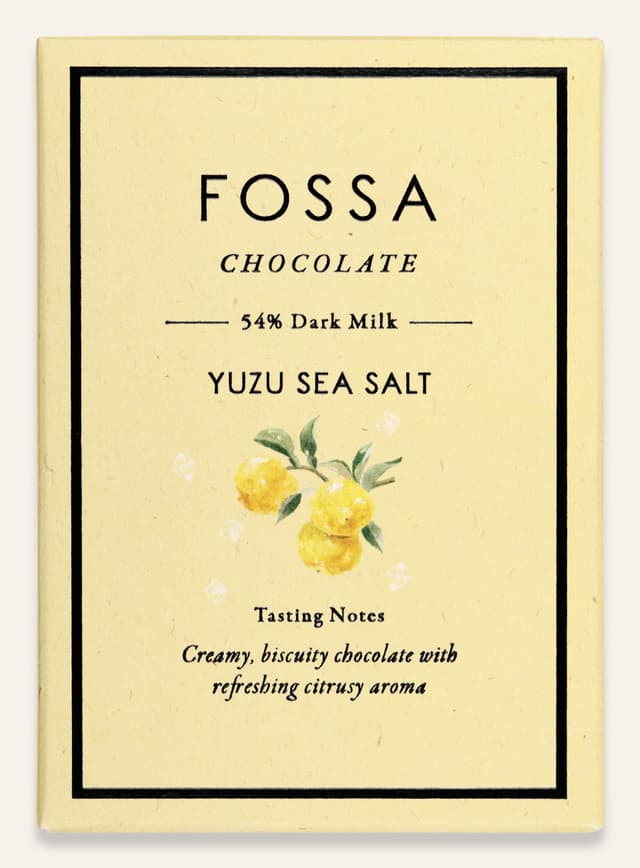 Front of Yuzu Sea Salt bar made by Fossa Chocolate in Singapore package